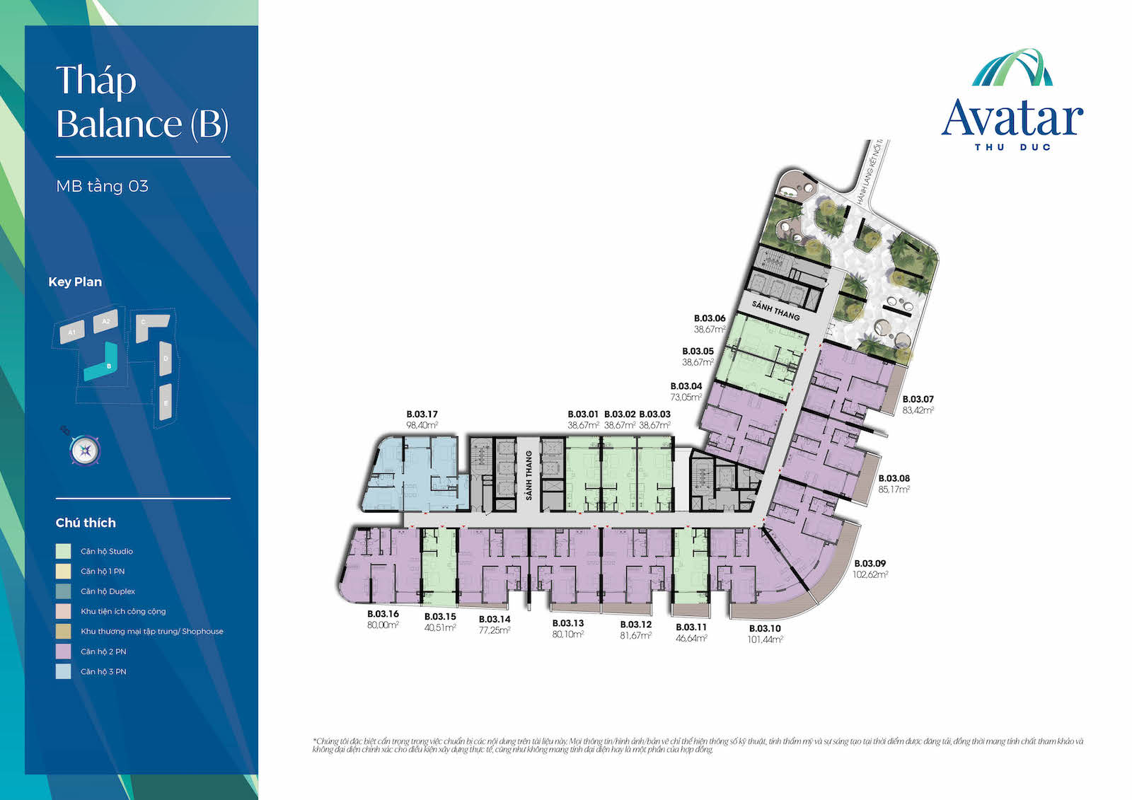 Mặt bằng tầng 3 block B dự án Avatar Thủ Đức Hưng Thịnh