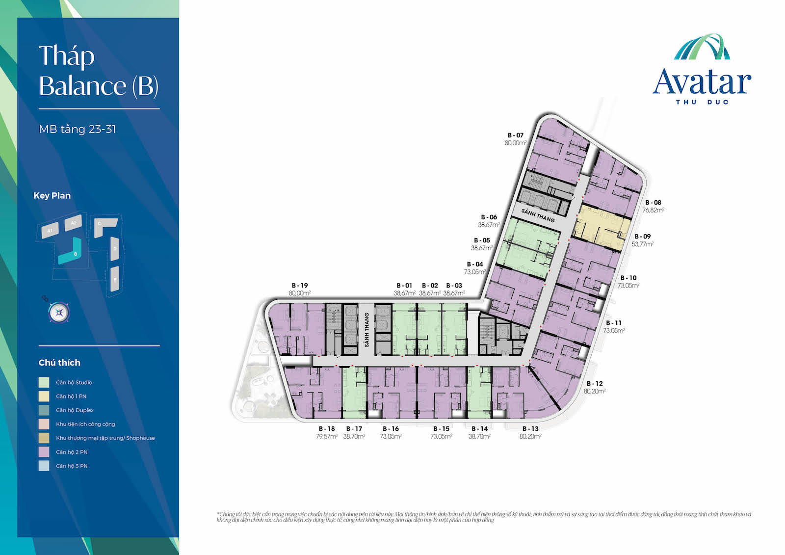 Mặt bằng tầng 23 - tầng 32 tháp Balance dự án Avatar Thủ Đức