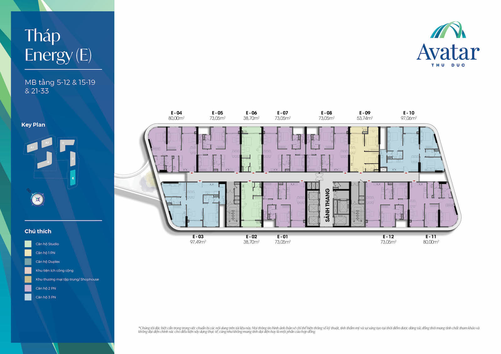 Mặt bằng tầng điển hình tháp Energy (Block E) dự án Avatar Thủ Đức