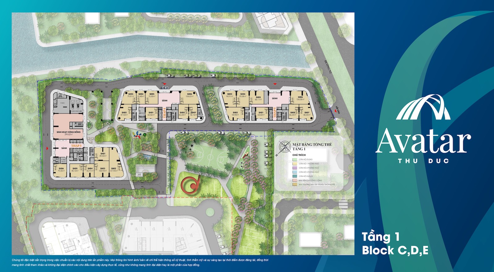 Mặt bằng tầng 1 cụm tháp C, D, E dự án Avatar Thủ Đức