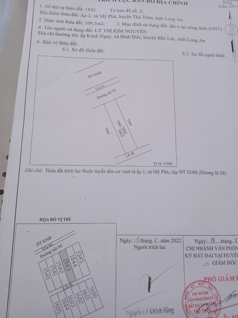 Bán đất Mặt tiền đường DT834B Tỉnh Long An