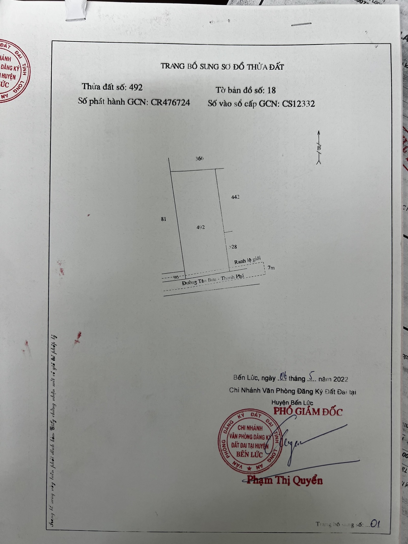 Bán đất mặt tiền đường Tân Bửu Thanh Phú huyện Bến Lức