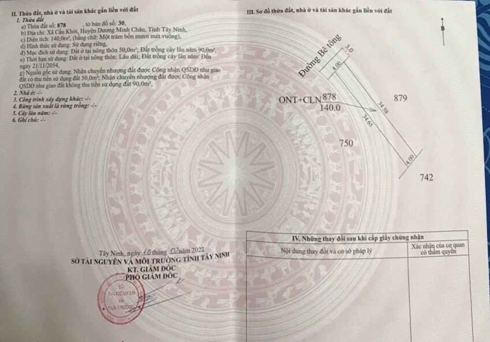 Bán nhà đường DT784 huyện Dương Minh Châu