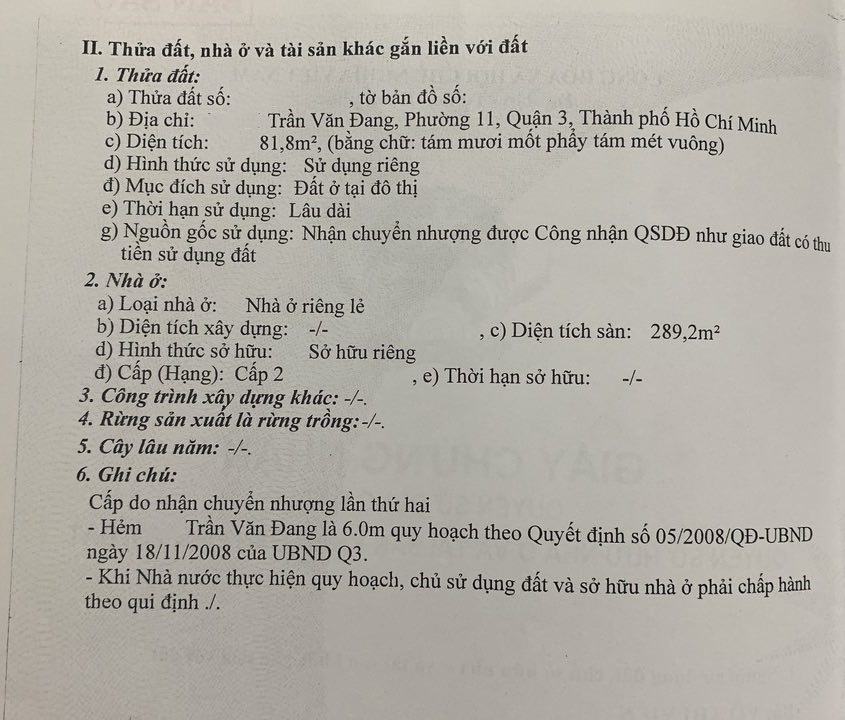 Bán nhà đường Trần Văn Đang Quận 3