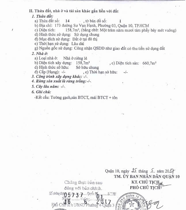 Bán nhà Mặt tiền 173 Sư Vạn Hạnh Quận 10