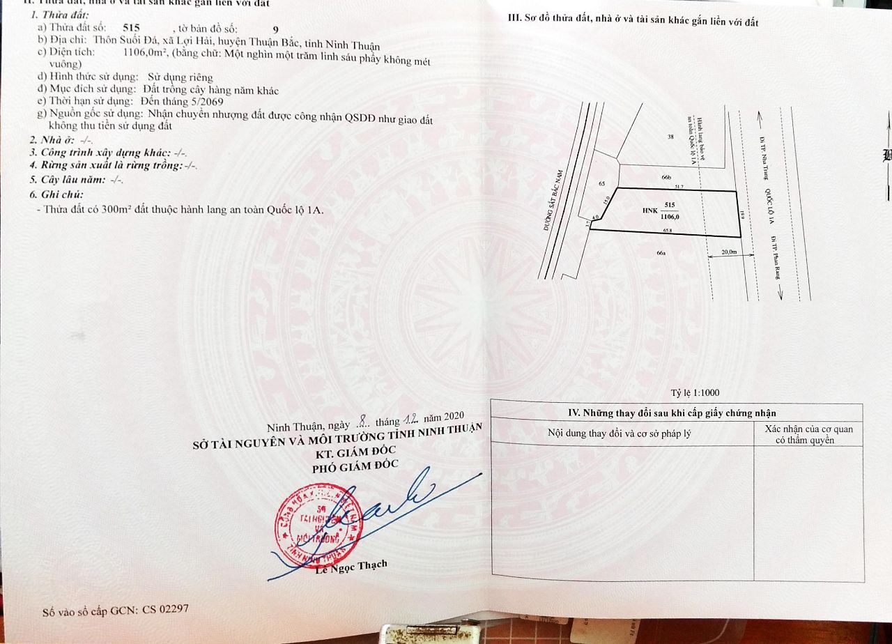 Bán đất mặt tiền Quốc Lộ 1A Huyện Thuận Bắc