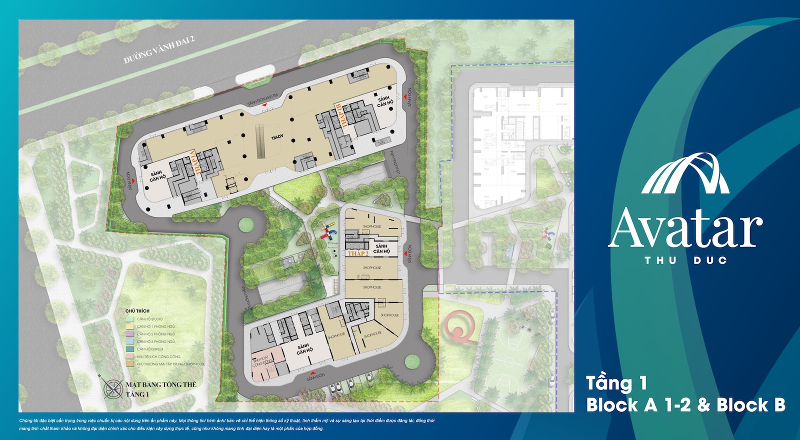 Mặt bằng tầng 1 tháp A1, A2, B căn hộ Avatar Hưng Thịnh